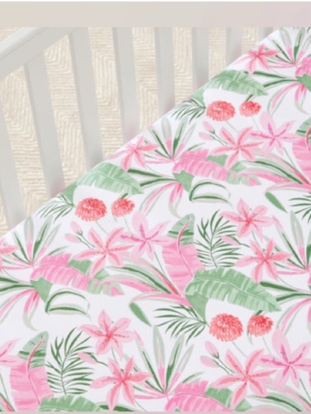 Pottery Barn Kids PBK Palm 100% Organic Cotton Crib Sheet Flora & Fauna Pink